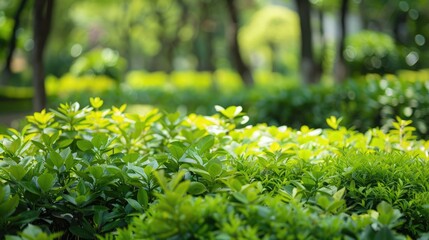 Plants with green foliage in the large park