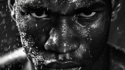 intense closeup portrait of professional boxer gritty black and white ai generated image