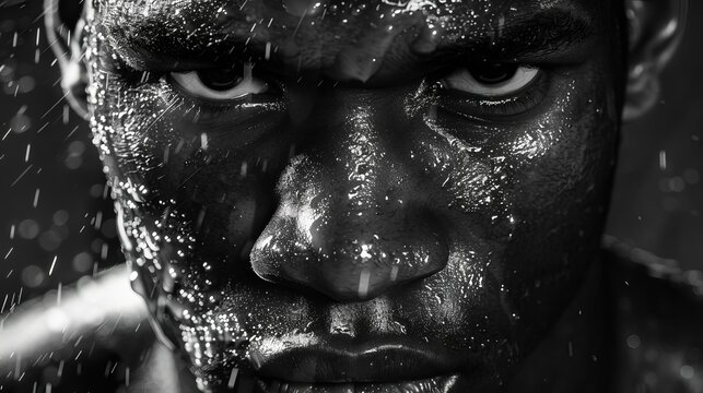 intense closeup portrait of professional boxer gritty black and white ai generated image