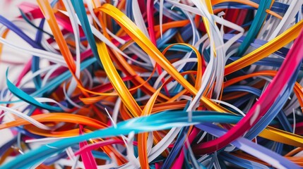 Capture interwoven threads symbolizing collaboration in a dynamic, colorful abstract painting