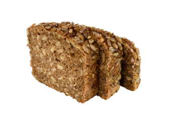 Slices of rye grain bread on a transparent background