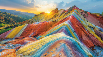 Beautiful rainbow mountains, rock formation with bright colours, inspired by Chinese landscape © IRStone