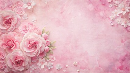 pink roses on a vintage background, pink wedding paper texture.