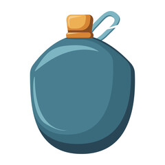 Water bottle with a carabiner for attaching to a backpack, isolated on a white background. Travel water flask in flat style. Hiking, hiking in the forest and mountains