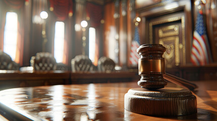 a judge's gavel is prominently displayed on a polished wooden surface