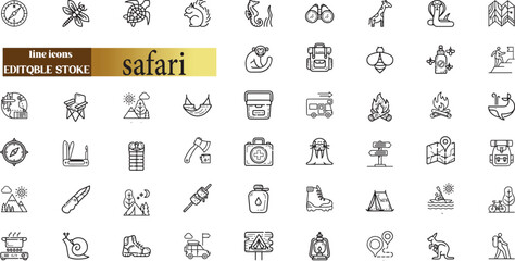 safari line web icons. African Animals, ecotourism activities. national parks. Editable stroke. © Ayoub