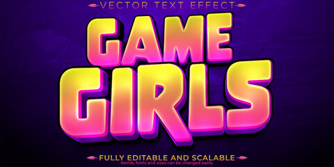 Game girls text effect, editable gaming and entertainment customizable font style.