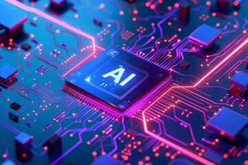 Fototapeta premium Artificial Intelligence AI chip on a circuit board close-up