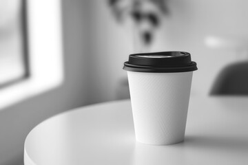 Paper coffee cup on a minimal office desk