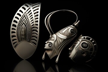 Artistic shot of tribal-inspired silver accessories with intricate designs