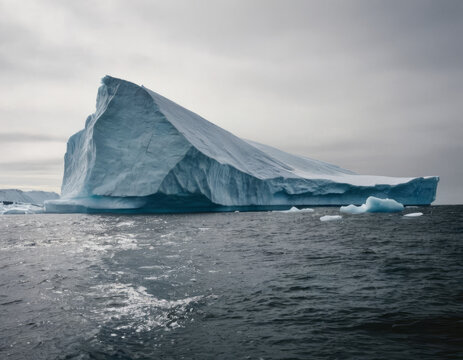 Un piccolo gruppo di pinguini si trova sull'iceberg, aggiungendo vita e movimento alla scena gelida.