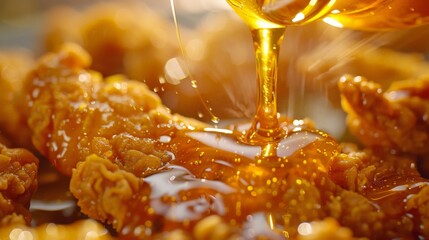 Mesmerizing Honey Pouring Over Golden Fried Chicken