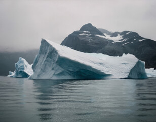 L'acqua cristallina circonda l'iceberg, riflettendone la massa imponente e i dettagli intricati.