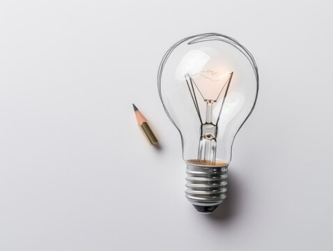 recommend clip art: Create a pencil with a delicate lightbulb outline, casting a soft glow on an empty canvas