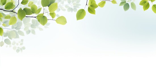 A serene scene featuring numerous tiny leaves against a clear white sky, creating a peaceful atmosphere perfect for adding text or other elements in the copy space image.