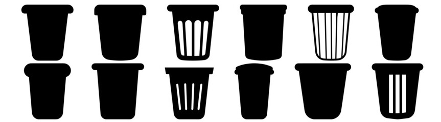 Trash can garbage silhouette set vector design big pack of illustration and icon