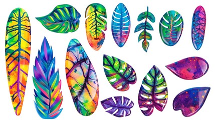 A vibrant set of nail art decals in various shapes