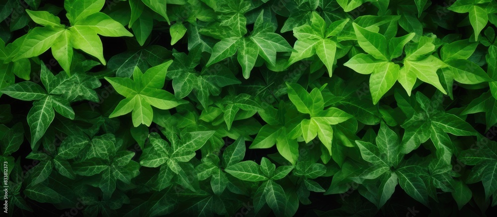 Poster Nature background with many green leaves forming a serene backdrop for a copy space image.