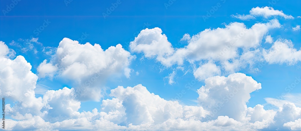 Poster the expansive blue sky with fluffy clouds provides a serene background for copy space image.