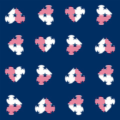 Abstract seamless vector pattern with hearts and five pointed stars. Independence day background. 4th July abstract geometric pattern. USA flag pattern.