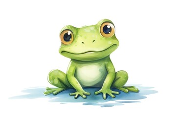 Obraz premium happy frog watercolor cartoon animal nursery clipart isolated on white background