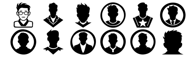 Man Avatar silhouettes set, pack of vector silhouette design, isolated background