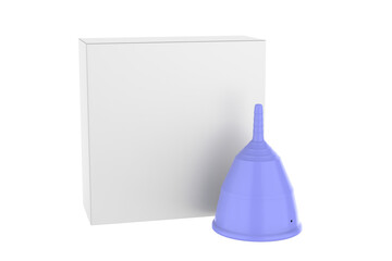 Fototapeta premium Matte Menstrual Cup Package Mockup Isolated On White Background. 3d illustration