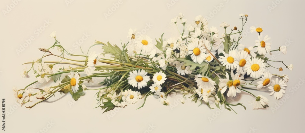 Poster Vintage style bouquet made of chamomile wild flowers, with space for text or graphics in the image. with copy space image. Place for adding text or design