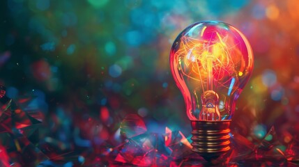 Illuminate creativity with an artistic light bulb Show intricate details and vibrant colors in a digital, photorealistic representation