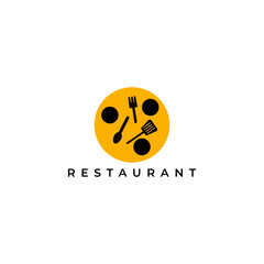 ILLUSTRATION CHEF'S , SPOON AND SPORK RESTAURANT CIRCLE YELLOW BLACK COLOR LOGO ICON DESIGN VECTOR FOR YOUR BUSINESS