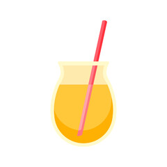 Cartoon juice in glass with red straw. Fresh vegetable drink. Healthy diet.