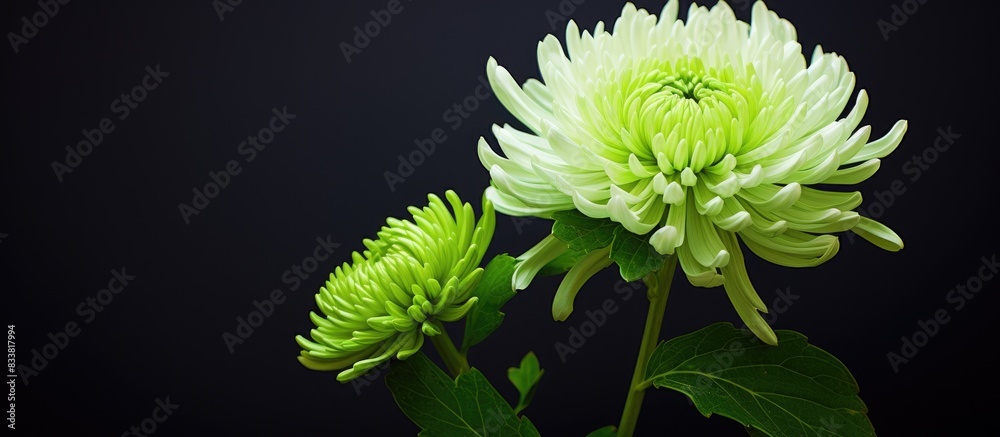 Poster a green chrysanthemum displayed in a copy space image.