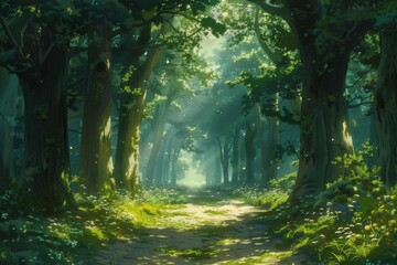 ancient forest with mossy trees and vines