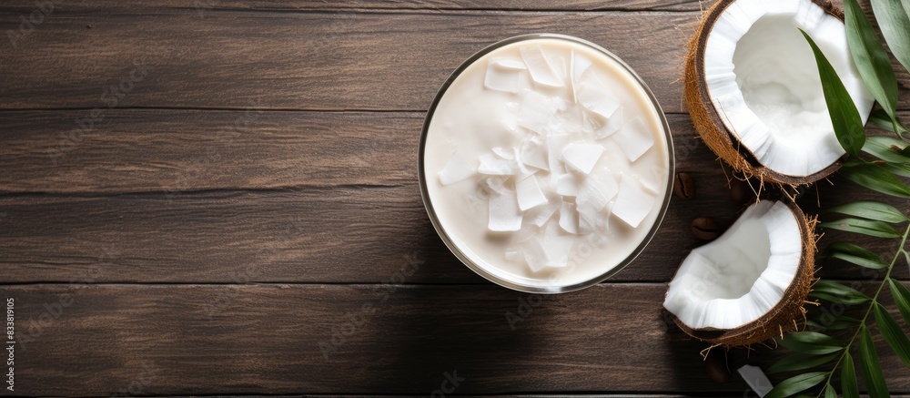 Aufkleber coconut latte over ice with a copy space image suggest refreshing, creamy, and summery vibes.