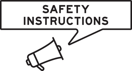 Megaphone icon with speech bubble in word safety instruction on white background