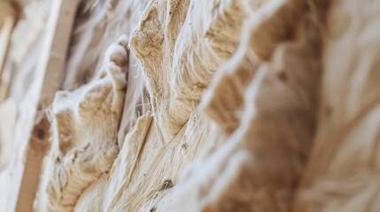 Close-up of thermal insulation being installed in a building, detailed texture, soft-focus background. 