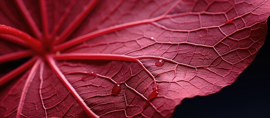 Fototapeta premium Macro photograph of the intricate veins on a blood geranium leaf, with copy space image.