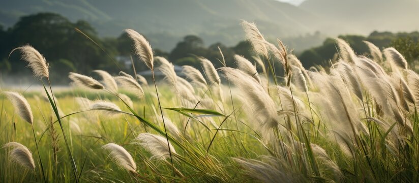 Setaria Knootroot Bristlegrass in a natural wild setting with a lush meadow backdrop, perfect for any copy space image.