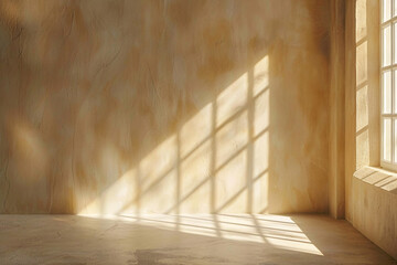 Simple abstract beige backdrop, beautiful light and shadow on wall, perfect for showcasing products