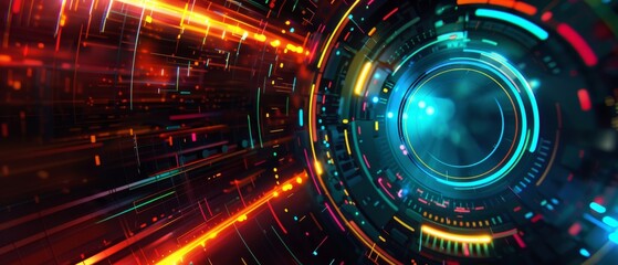 Obraz premium Produce a futuristic, abstract logo with metallic and neon hues, reflecting innovation and cutting-edge technology