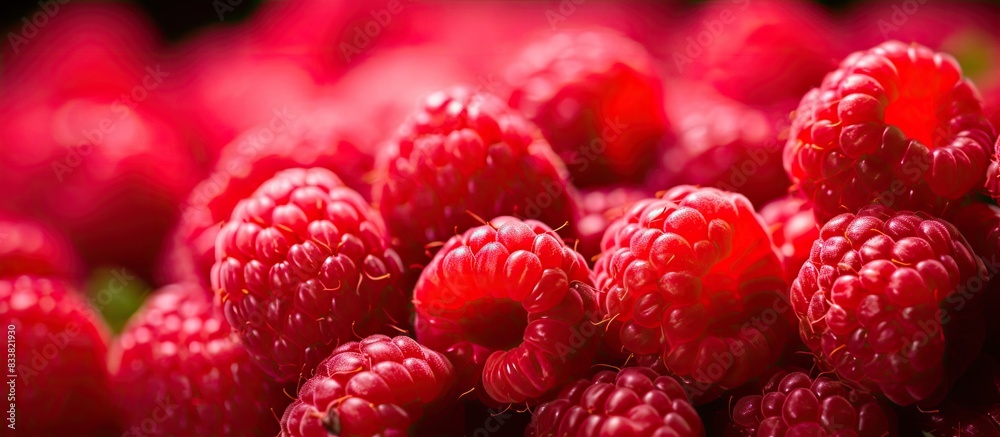 Aufkleber Close-up macro image of red raspberries with copy space image.