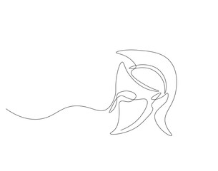Continuous one line drawing of Sparta helmet. One line drawing illustration spartan helmet of roman warrior. Ancient greek warrior concept continuous line art. Editable outline.