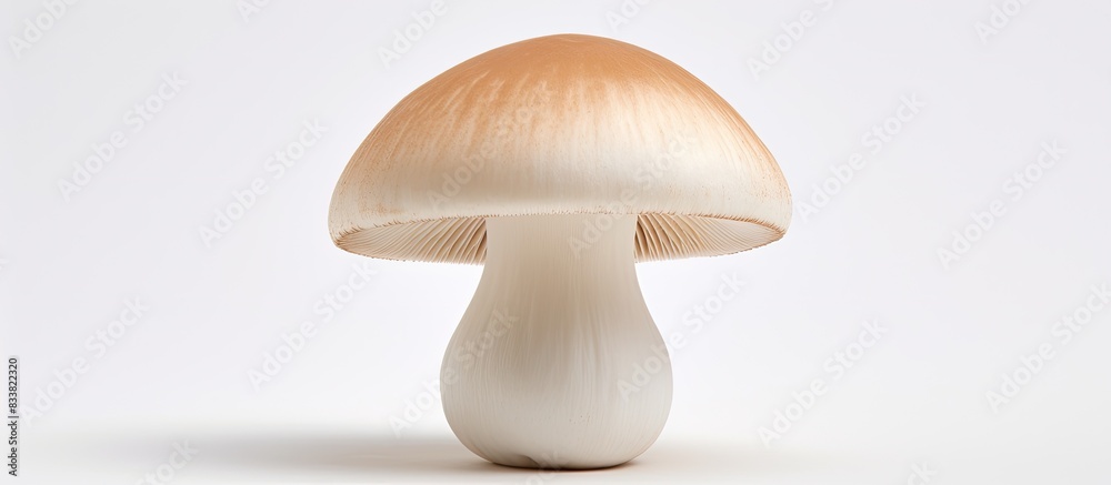 Poster detailed shot of a ceramic mushroom with a white background, suitable for adding text or other eleme