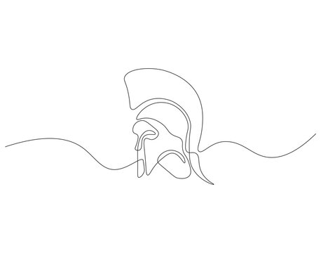 recommend clip art: Continuous one line drawing of Sparta helmet. One line drawing illustration spartan helmet of roman warrior. Ancient greek warrior concept continuous line art. Editable outline.