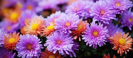 Obraz premium Assorted stunning autumn asters with copy space image.