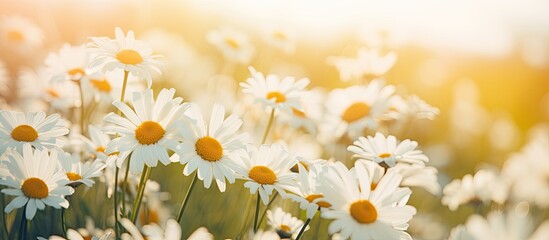 Detailed close-up of chamomile flowers with copy space image.