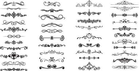 Line dividers. Decorative swirl text separators, vintage divider. Victorian flourishes line calligraphic swirly filigree decoration editable stroke vector set	