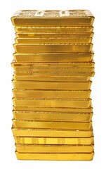 A stack of gold bullion isolated on a pure white background