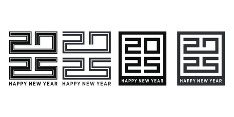 Set of 2025 Happy New Year logo text design vector trendy. Premium Vector