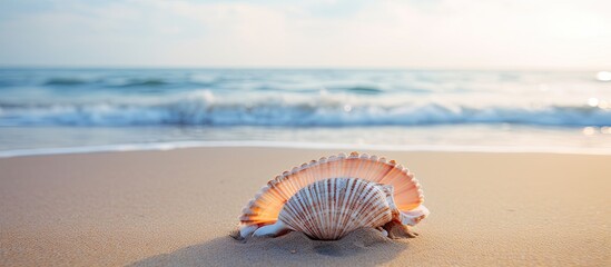Shell found on a beach with copy space image.